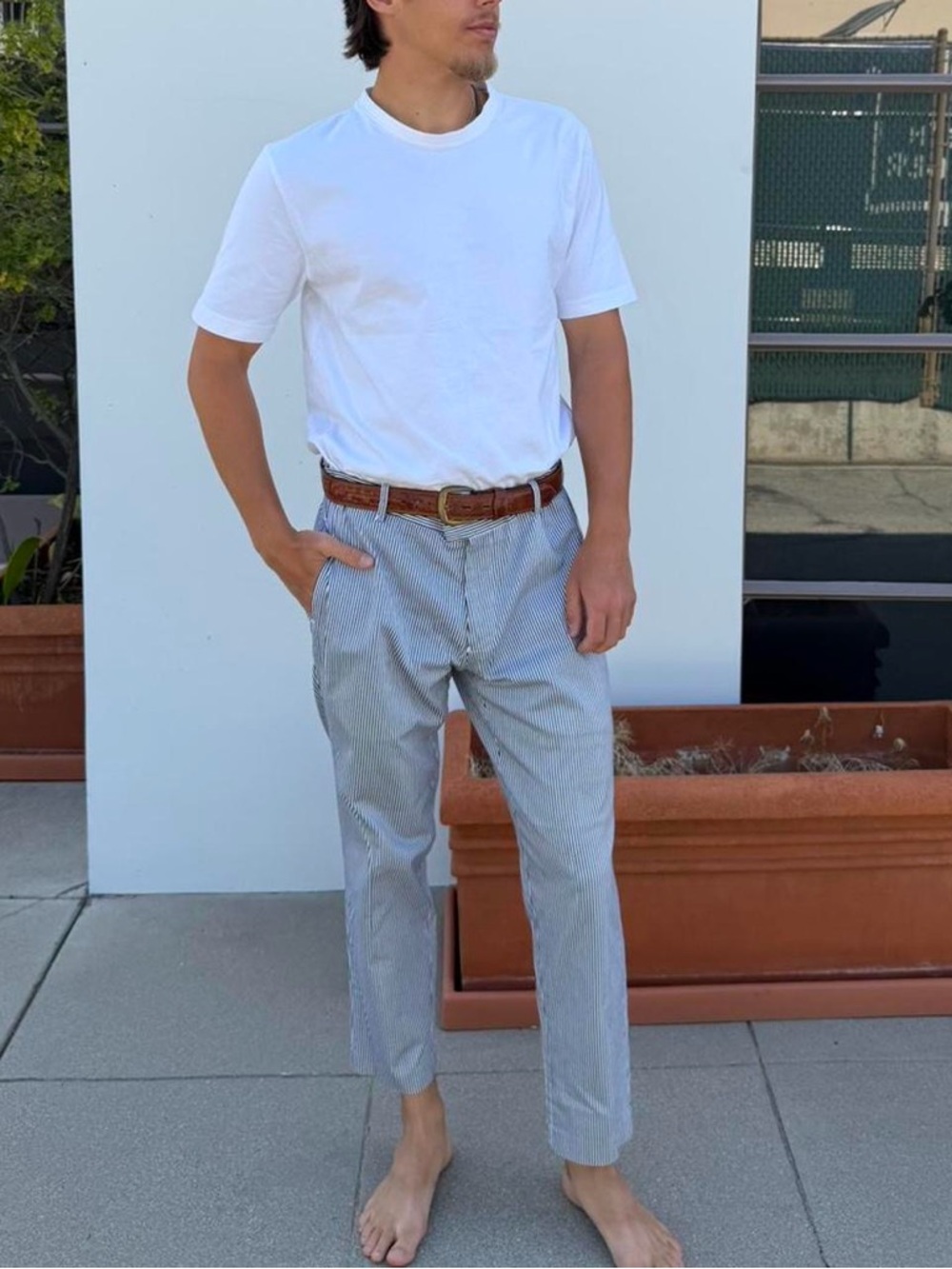 white + black striped preppy slim fit chino trousers Size 33 / inseam 27 in
